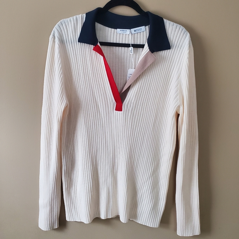 NWT Akris Punto Colorblock Rib-knit Top - Picture 4 of 7
